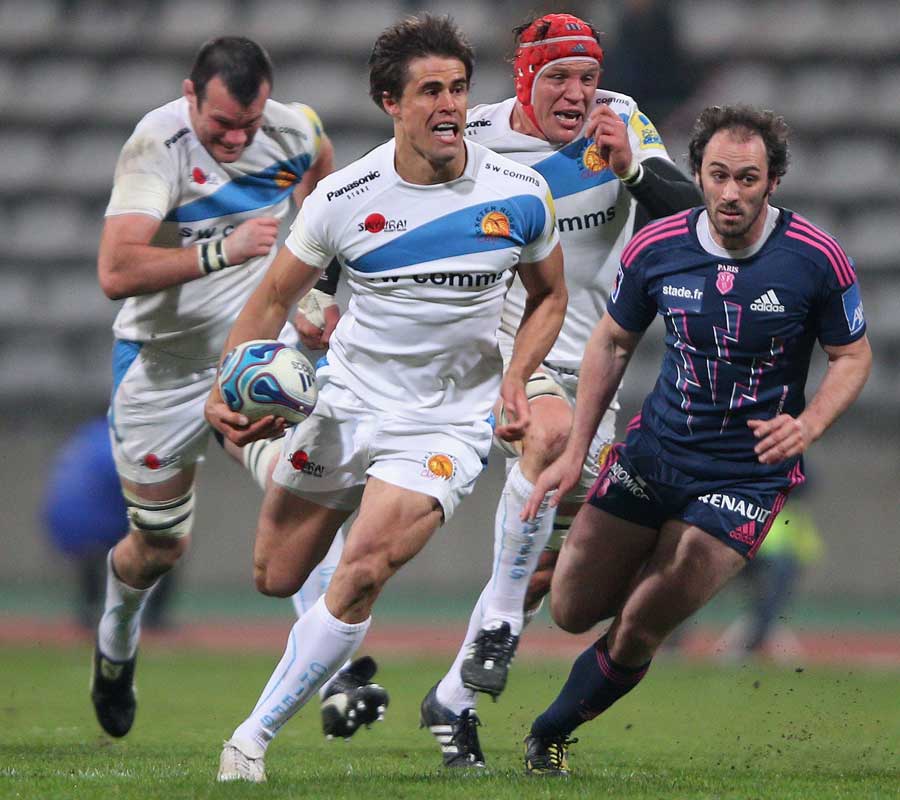 Exeter fly-half Ignacio Mieres charges into space