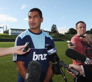 Blues coach Pat Lam fields questions from the media, Blues training session, Unitec, Auckland, New Zealand, April 9, 2012