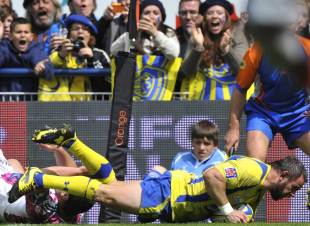 Clermont's Benoit Cabello goes over much to the delight of the home fans