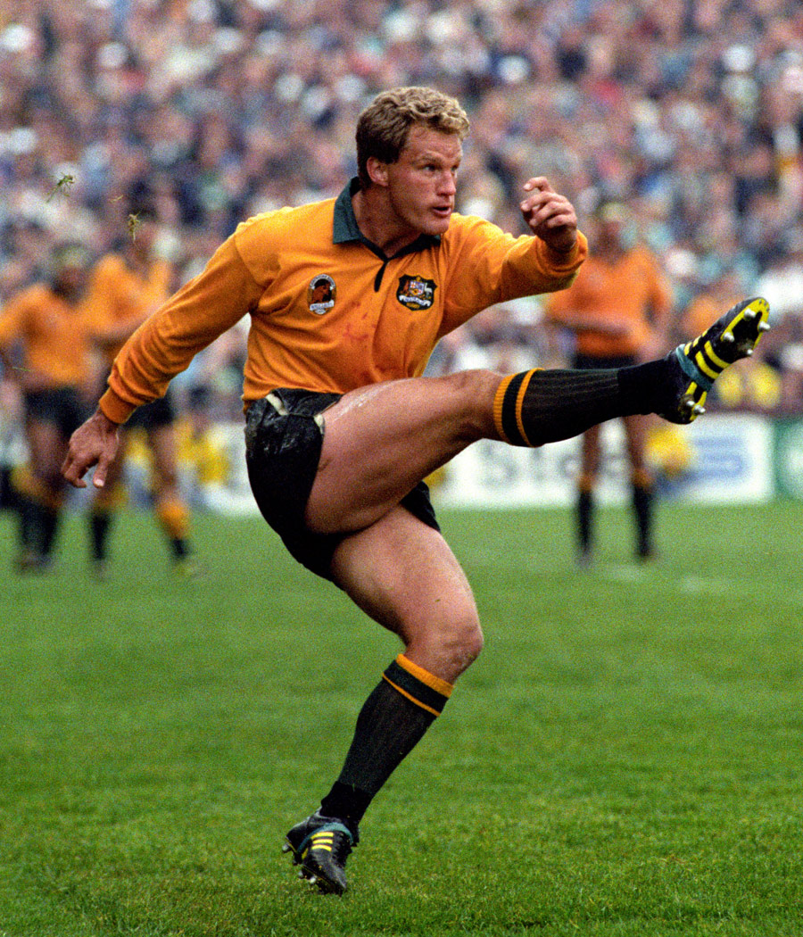 Australia's Michael Lynagh kicking during the World Cup final