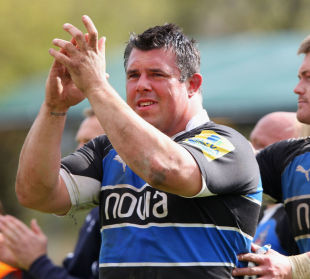 Bath's Duncan Bell acknowledges supporters at the end of his last appearance at The Rec, Bath v London Wasps, Aviva Premiership, The Rec, Bath, England, April 21, 2012