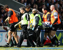 Leicester's Tom Croft is stretchered from the field