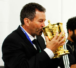 All Blacks assistant coach Wayne Smith drinks from the Rugby World Cup, France v New Zealand, Rugby World Cup Final, Eden Park, Auckland, New Zealand, October 23, 2011