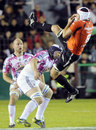 Toulon's No. 8 Joe van Niekerk makes an acrobatic catch
