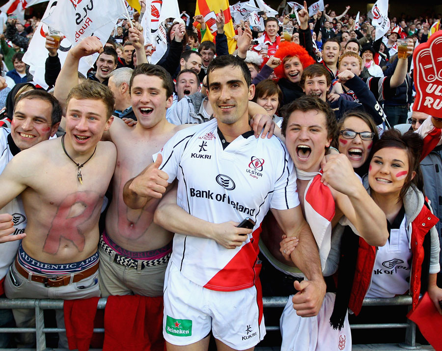 Ulster's Ruan Pienaar celebrates with some fans