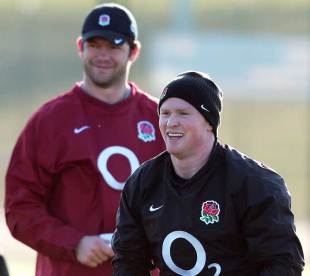 England winger Chris Ashton under the watchful eye of coach Andy Farrell, England training session, Surrey Sports Park, Guildford, England, February 2, 2012