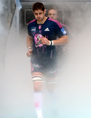 Stade Francais' lock Pascal Pape emerges from the smoke