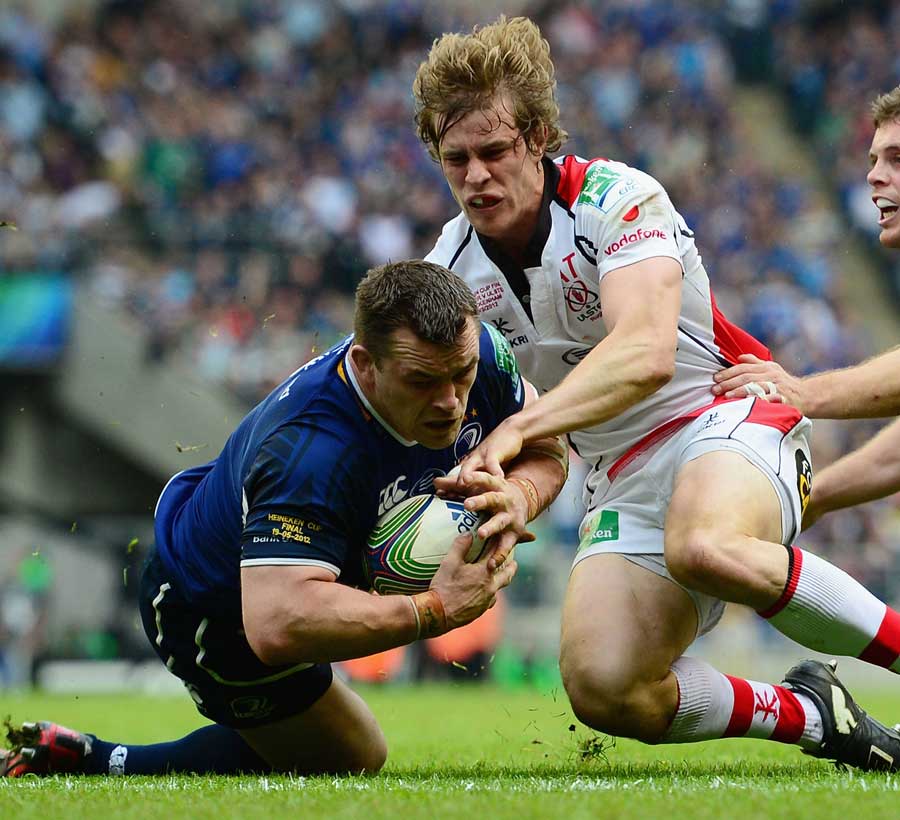 Leinster's Cian Healy goes over for their second score of the match