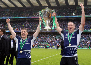 Leinster's Brian O'Driscoll and Brad Thorn celebrate victory, Leinster v Ulster, Heineken Cup Final, Twickenham, England, May 19, 2012 