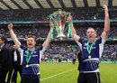 Leinster's Brian O'Driscoll and Brad Thorn celebrate victory