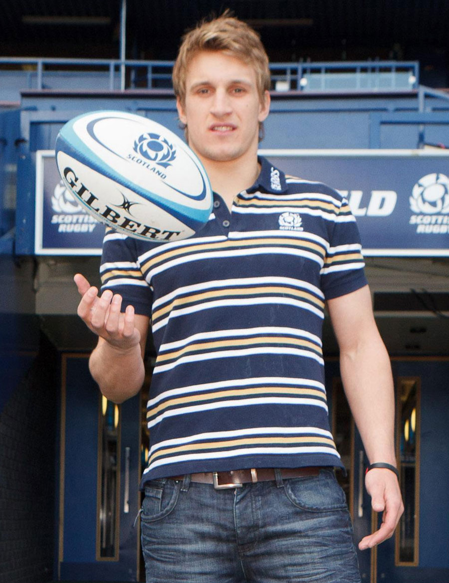 Scotland new boy Tom Brown poses at Murrayfield