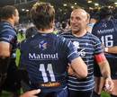 Castres coach Laurent Travers enjoys his side's win over Montpellier