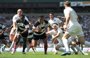 The Barbarians' Mils Muliaina run through to score a try, England v Barbarians, Twickenham, England, May 27, 2012