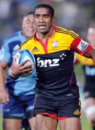 The Chiefs' wing Asaeli Tikoirotuma runs in one of four tries against the Blues, Blues v Chiefs, Super Rugby, North Harbour Stadium, Auckland, New Zealand, June 2, 2012 