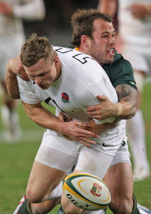 England's Chris Ashton is snared by South Africa's Francois Hougaard, South Africa v England, Kings Park, Durban, South Africa, June 9, 2012