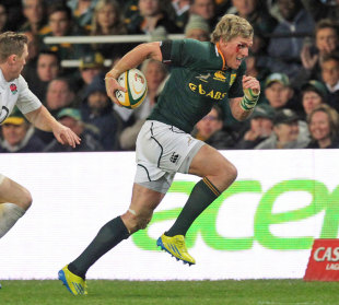 South Africa's Jean de Villiers injects some pace into an attack, South Africa v England, Kings Park, Durban, South Africa, June 9, 2012