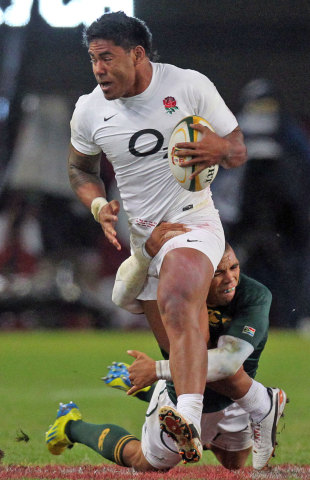 England's Manu Tuilagi is tackled by South Africa's Bryan Habana, South Africa v England, Kings Park, Durban, South Africa, June 9, 2012