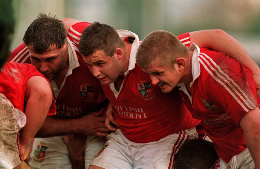 Jason Leonard, Mark Regan and Graham Rowntree pack down for the Lions