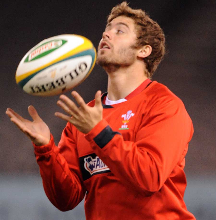 Wales' Leigh Halfpenny prepares to take the high ball