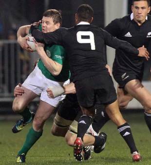 Ireland's Brian O'Driscoll finds his way blocked, New Zealand v Ireland, AMI Stadium, Christchurch, New Zealand, June 16, 2012