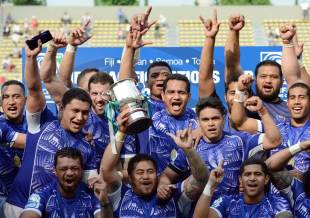 Samoa celebrate victory in the Pacific Nations Cup