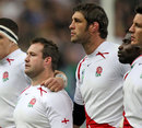 England's Mark Regan and Simon Shaw line up for the anthems