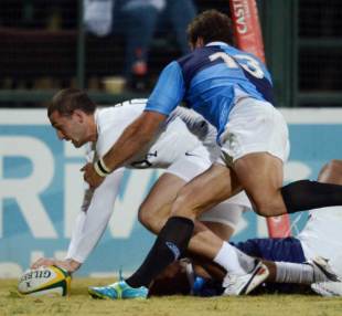 England's Jonny May dots the ball down, SA Barbarians (North) v England, Olen Park, Potchefstroom, South Africa, June 19, 2012