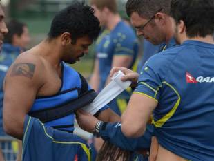 Kurtley Beale gets some strapping, Australia training, Coogee Oval, Sydney, June 21, 2012