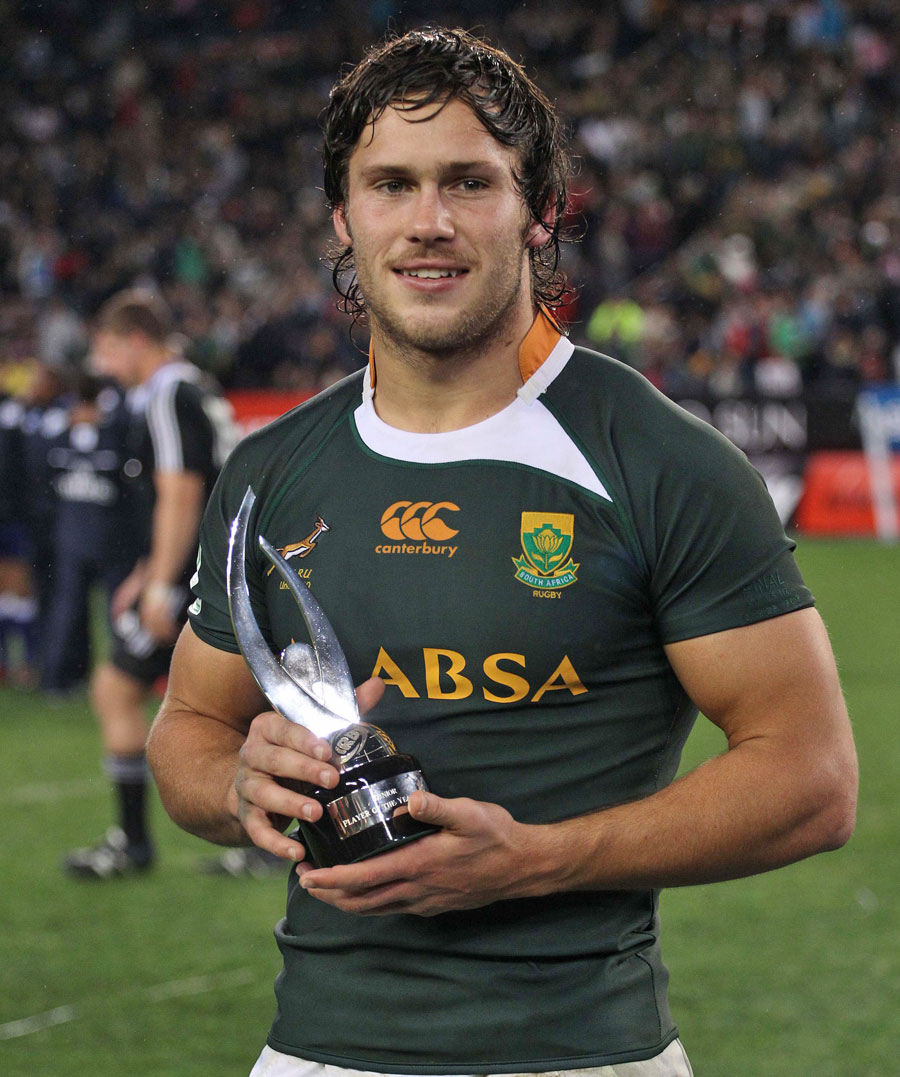 South Africa's Jan Serfontein poses with the IRB Junior Player of the Year award