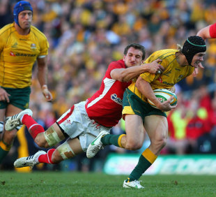 Berrick Barnes aims to break through a tackle, Australia v Wales, Allianz Stadium, Sydney, Australia, June 23, 2012