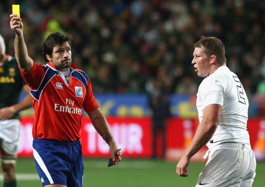 England's Dylan Hartley is shown the yellow card