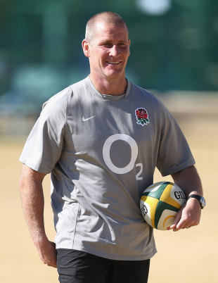 England head coach Stuart Lancaster is all smiles at training, St. David's School, Sandton, South Africa, June 18, 2012