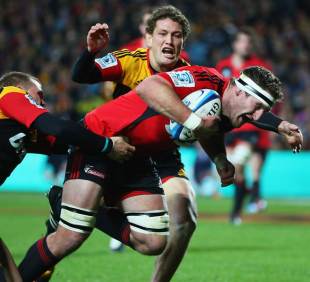 The Crusaders' Kieran Read charges towards the try line, Chiefs v Crusaders, Super Rugby, Waikato Stadium, Hamilton, New Zealand, July 6, 2012