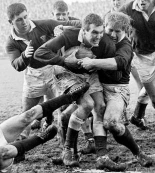 Wales' Brian Thomas on the charge, Wales v Scotland, Wales, February 1, 1964