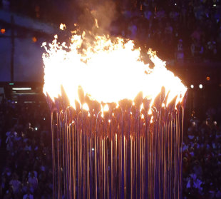 The Olympic flame burns at the London 2012 Opening Ceremony, Olympic Stadium, London, England, July 27, 2012