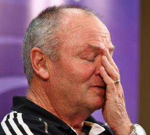 All Blacks coach Graham Henry show signs of fatigue, New Zealand press conference, Heritage Hotel, Auckland, New Zealand, October 10, 2011