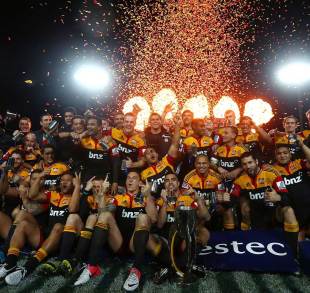 The Chiefs celebrate a maiden Super Rugby title, Chiefs v Sharks, Super Rugby Final, Waikato Stadium, Hamilton, New Zealand, August 4, 2012