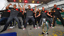 The Chiefs perform a haka during their Super Rugby victory parade