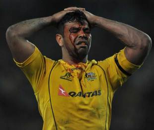 Australia's Kurtley Beale tries to come to terms with defeat, Australia v New Zealand, Rugby Championship, ANZ Stadium, Sydney, Australia, August 18, 2012