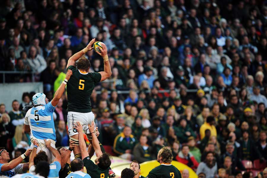 South Africa lock Andries Bekker claims a lineout
