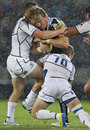 Sale's Andy Powell takes on the Leinster defence