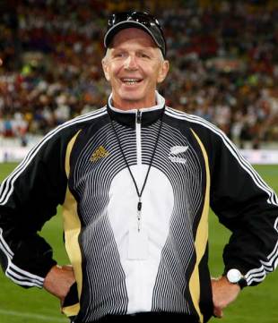 Gordon Tietjens coach of New Zealand enjoys the moment after his team won the final against Samoa during the New Zealand International Sevens at Westpac Stadium in Wellington, New Zealand on February 2, 2008.