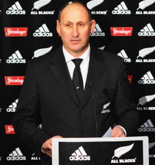 New Zealand Rugby Union chairman Jock Hobbs announces the team for the All Blacks upcoming November tour to Hong Kong, the United Kingdom and Ireland at the New Zealand Rugby Union headquarters in Wellington, New Zealand on October 26, 2008.