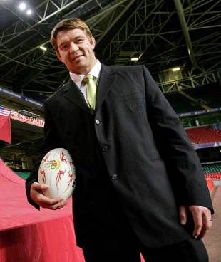 John Smit of South Africa poses with a giant British and Irish Lions shirt during an Audience with HSBC British and Irish Lions Ambassadors Gareth Edwards and John Smit at the Millennium Stadium on November 25, 2008 in Cardiff, Wales.