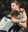 Ali Williams and Richie McCaw are dejected following the All Blacks' RWC'07 exit