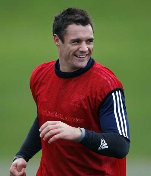 Dan Carter is pictured during an All Blacks training session at Harrow school 