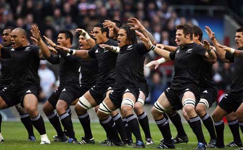 The New Zealand team perform the Haka 