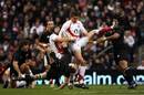 England's Toby Flood attempts to claim a high ball