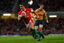 Wales fullback Lee Byrne runs through to score a try 