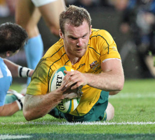 Australia's Pat McCabe touches down for a try, Australia v Argentina, Rugby Championship, Skilled Park, Gold Coast, Australia, September 15, 2012